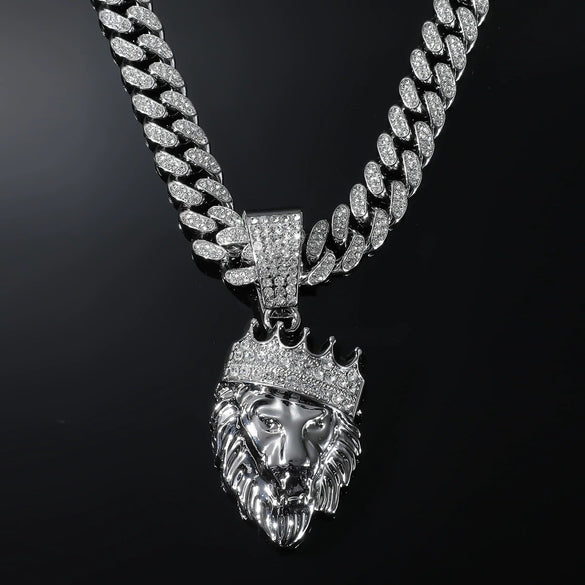 Wholesale Alloy Geometric Diamondencrusted Lion Head Pendant Necklace For Men In Hip Hop Style