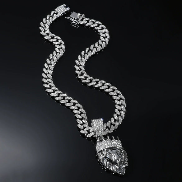 Wholesale Alloy Geometric Diamondencrusted Lion Head Pendant Necklace For Men In Hip Hop Style