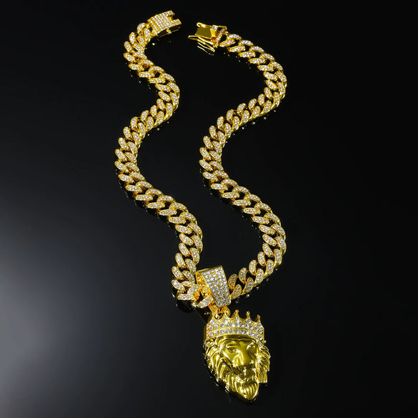Wholesale Alloy Geometric Diamondencrusted Lion Head Pendant Necklace For Men In Hip Hop Style