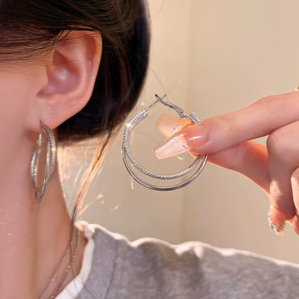 Wholesale Alloy Geometric Double Ring Earrings For Women With Electroplating