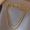 Wholesale Alloy Geometric Doublering Design Brooch For Women With Highend Tassel And Electroplating Treatment