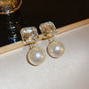 Wholesale Alloy Geometric Earrings With Diamond And Pearl Retro Light Luxury Electroplated For Women