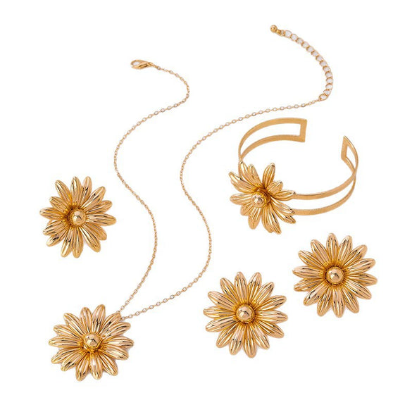 Wholesale Alloy Geometric Electroplated Jewelry Set Including Earrings Necklace Bracelet And Ring For Women