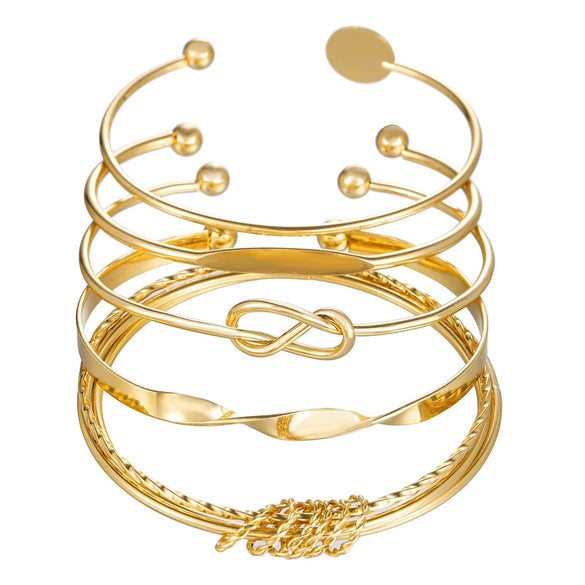 Wholesale Alloy Geometric Electroplated Multilayer Stacked Unisex And Women's Bracelet 6Piece Set