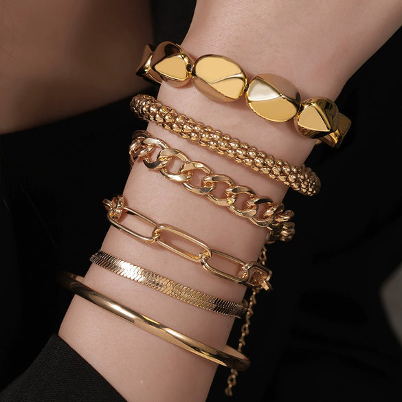 Wholesale Alloy Geometric Electroplated Multilayer Stacked Unisex And Women's Bracelet 6Piece Set