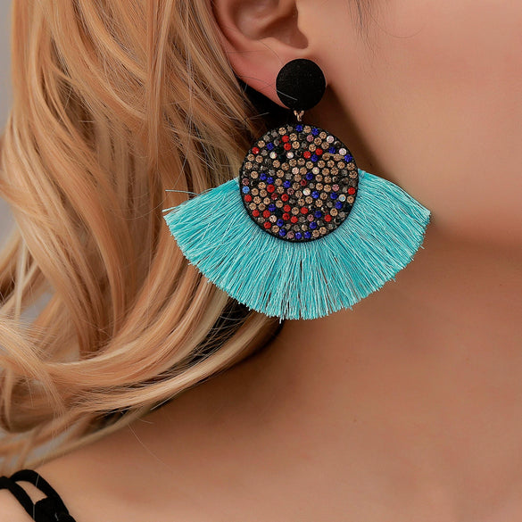 Wholesale Alloy Geometric Fan Shaped Tassel Earrings With Electroplating Retro Bohemian Style Fashion Jewelry