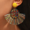 Wholesale Alloy Geometric Fan Shaped Tassel Earrings With Electroplating Retro Bohemian Style Fashion Jewelry
