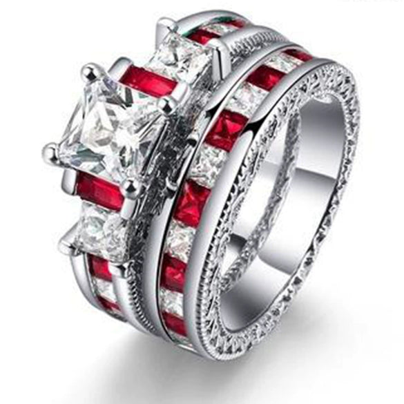 Wholesale Alloy Geometric Fashion Ol Women's Square Diamond Zircon Ring Set With Electroplating