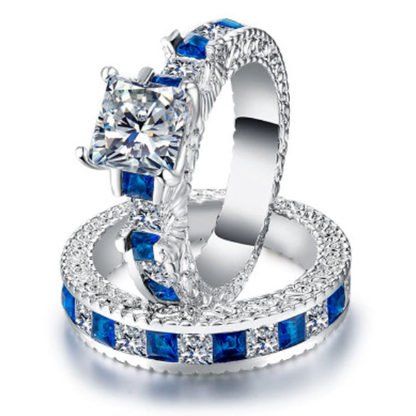 Wholesale Alloy Geometric Fashion Ol Women's Square Diamond Zircon Ring Set With Electroplating
