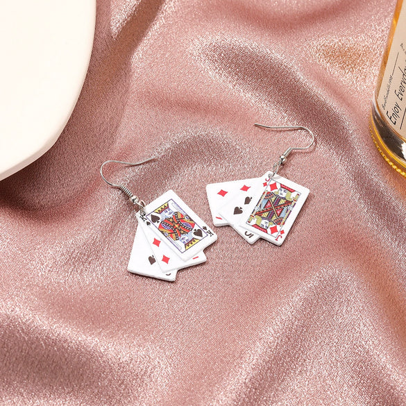 Wholesale Alloy Geometric Handmade Playing Card Earrings For Women With Electroplating