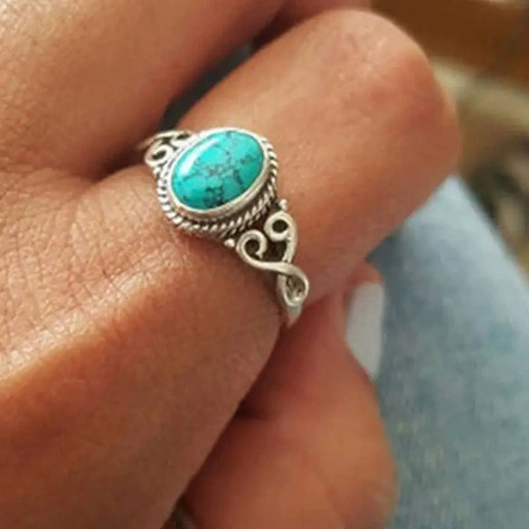 Wholesale Alloy Geometric Hollow Imitation Turquoise Ring With Electroplating For Women Retro Trendy Niche Design
