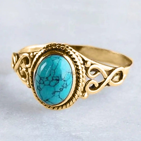 Wholesale Alloy Geometric Hollow Imitation Turquoise Ring With Electroplating For Women Retro Trendy Niche Design