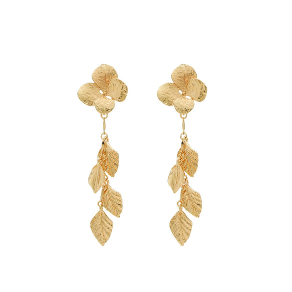 Wholesale Alloy Geometric Leaf Petals Pleated Tassel Earrings For Women Light Luxury Style Electroplated