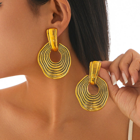 Wholesale Alloy Geometric Metal Thread Electroplated Retro Exaggerated Women's Earrings