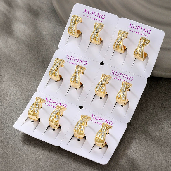 Wholesale Alloy Geometric Micro Inlaid Zircon Round Ear Buckle Electroplated Women's Earrings Jewelry