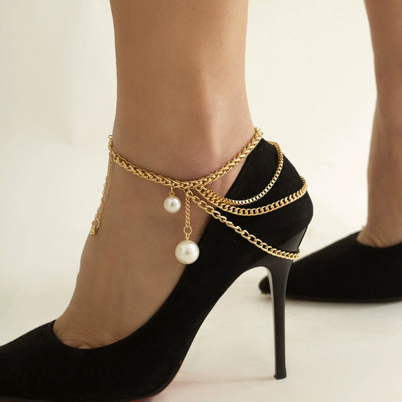 Wholesale Alloy Geometric Multi Layer Tassel Hip Hop Anklet For Women