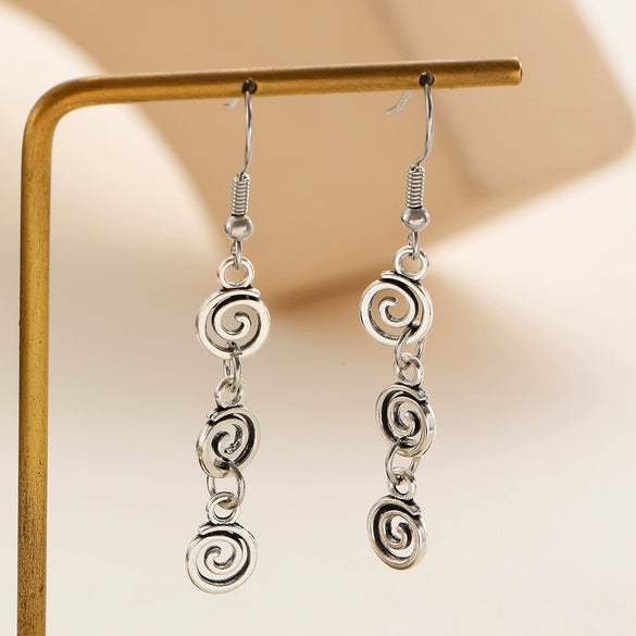 Wholesale Alloy Geometric Oval Spiral Hollow Pendant Earrings For Women Electroplated Retro Bohemian Style