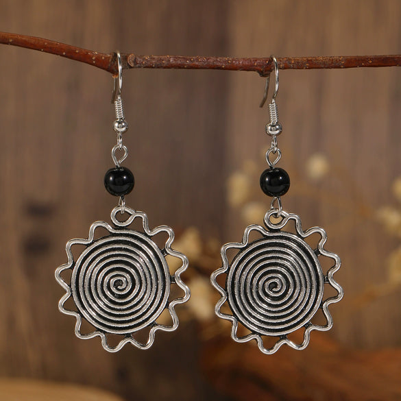 Wholesale Alloy Geometric Oval Spiral Hollow Pendant Earrings For Women Electroplated Retro Bohemian Style