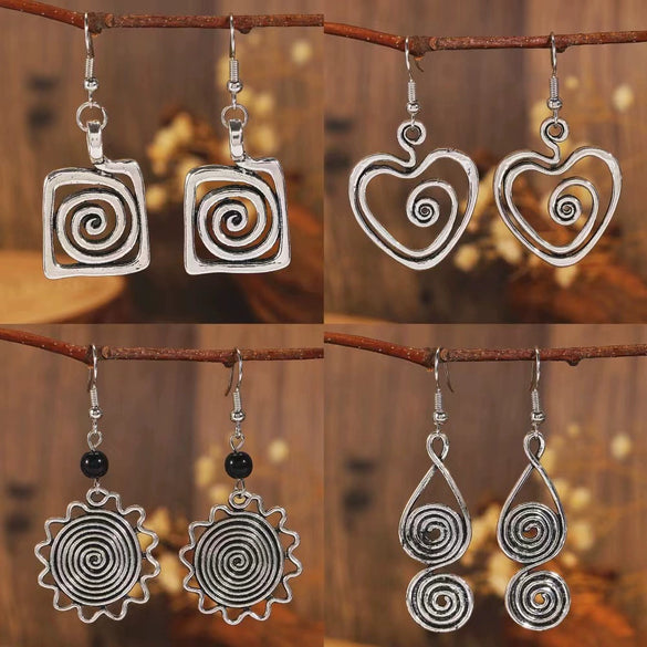 Wholesale Alloy Geometric Oval Spiral Hollow Pendant Earrings For Women Electroplated Retro Bohemian Style