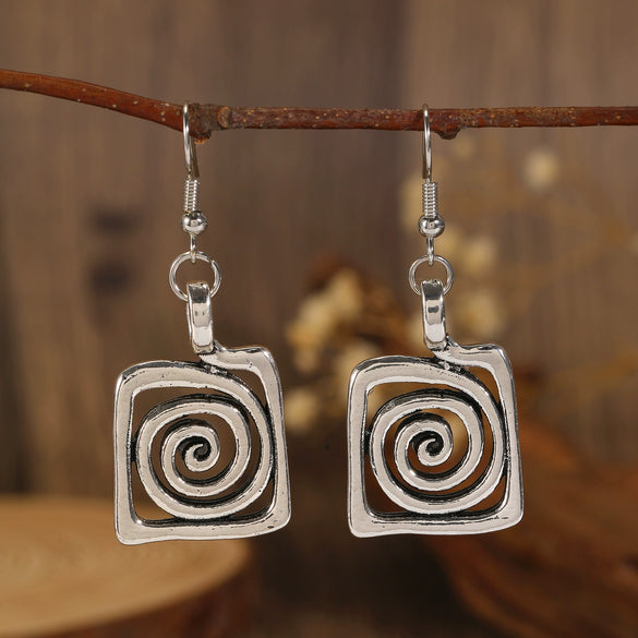 Wholesale Alloy Geometric Oval Spiral Hollow Pendant Earrings For Women Electroplated Retro Bohemian Style