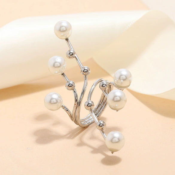 Wholesale Alloy Geometric Pearl Ring For Women With Environmental Protection Treatment