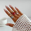 Wholesale Alloy Geometric Pleated Imitation Gemstone Rhinestone Ring Set For Women With Electroplating Design