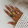 Wholesale Alloy Geometric Pleated Imitation Gemstone Rhinestone Ring Set For Women With Electroplating Design