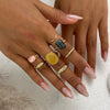 Wholesale Alloy Geometric Pleated Imitation Gemstone Rhinestone Ring Set For Women With Electroplating Design