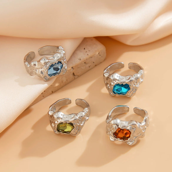 Wholesale Alloy Geometric Pleated Metal Gem Ring For Men With Electroplating Treatment