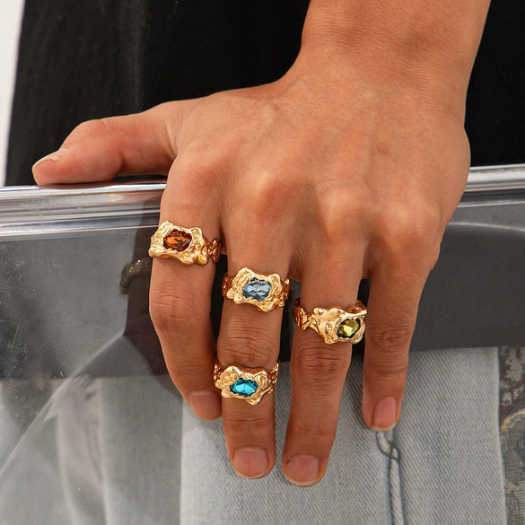 Wholesale Alloy Geometric Pleated Metal Gem Ring For Men With Electroplating Treatment