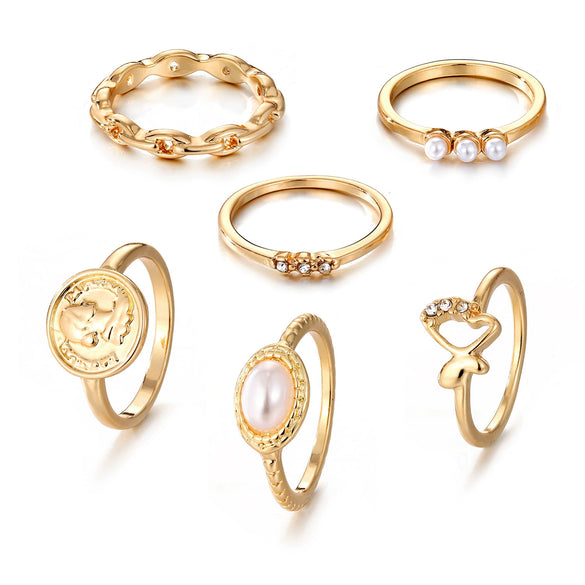 Wholesale Alloy Geometric Relief Portrait Retro Diamond Ring Unisex