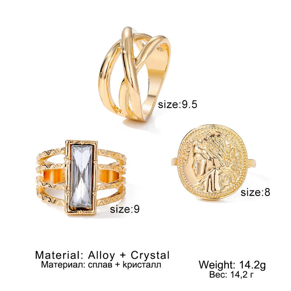 Wholesale Alloy Geometric Relief Portrait Retro Diamond Ring Unisex