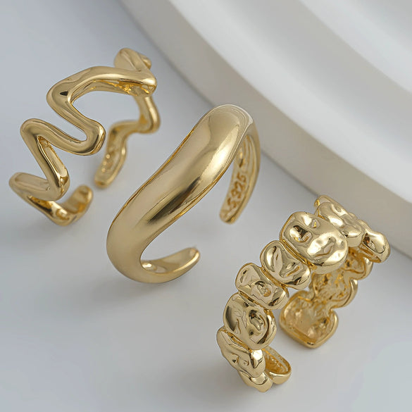 Wholesale Alloy Geometric Retro Electroplated Women's Ring Set With Irregular Smooth Opening Texture