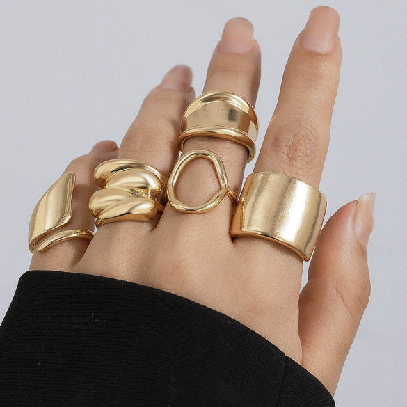 Wholesale Alloy Geometric Retro Electroplated Women's Ring Set With Irregular Smooth Opening Texture