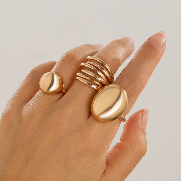 Wholesale Alloy Geometric Retro Electroplated Women's Ring Set With Irregular Smooth Opening Texture
