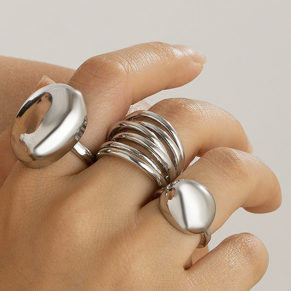 Wholesale Alloy Geometric Retro Electroplated Women's Ring Set With Irregular Smooth Opening Texture
