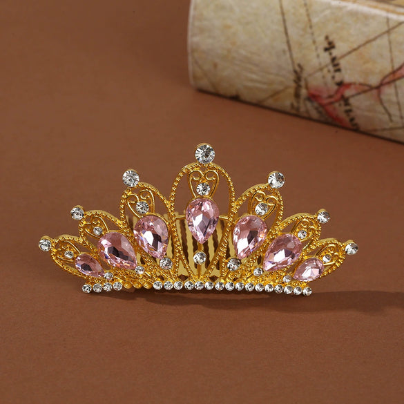 Wholesale Alloy Geometric Rhinestone Comb Crown Electroplated Hair Accessories For Girls