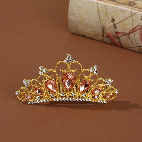 Wholesale Alloy Geometric Rhinestone Comb Crown Electroplated Hair Accessories For Girls