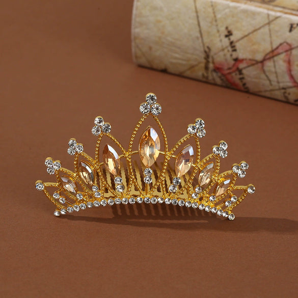 Wholesale Alloy Geometric Rhinestone Comb Crown Electroplated Hair Accessories For Girls
