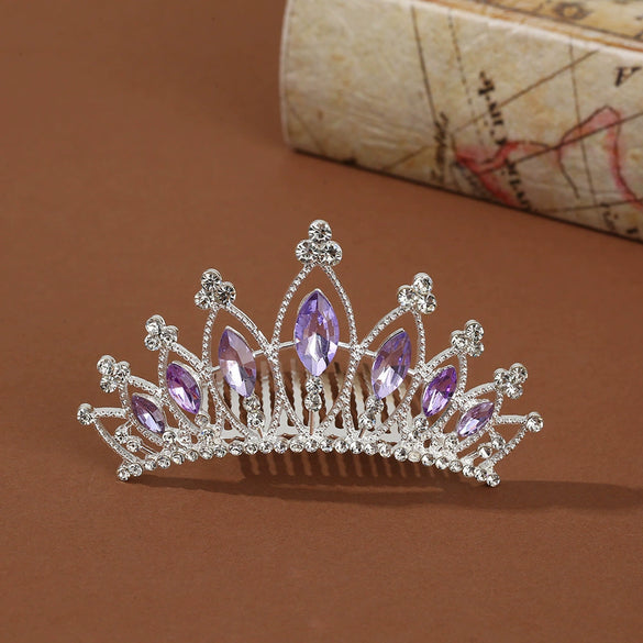 Wholesale Alloy Geometric Rhinestone Comb Crown Electroplated Hair Accessories For Girls
