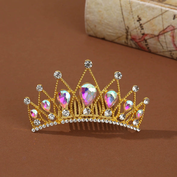 Wholesale Alloy Geometric Rhinestone Comb Crown Electroplated Hair Accessories For Girls