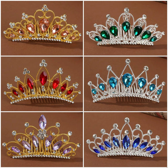 Wholesale Alloy Geometric Rhinestone Comb Crown Electroplated Hair Accessories For Girls
