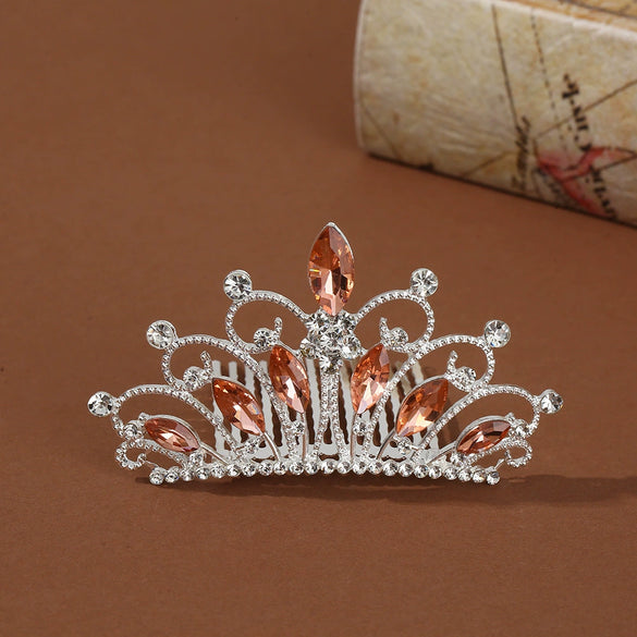 Wholesale Alloy Geometric Rhinestone Comb Crown Electroplated Hair Accessories For Girls