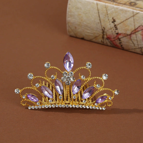 Wholesale Alloy Geometric Rhinestone Comb Crown Electroplated Hair Accessories For Girls