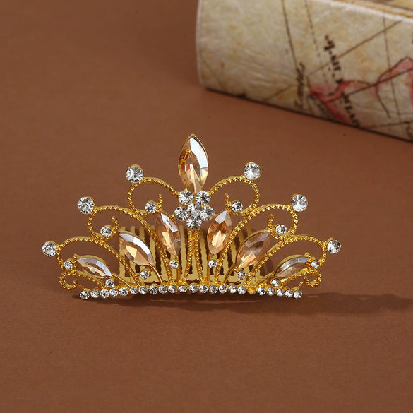Wholesale Alloy Geometric Rhinestone Comb Crown Electroplated Hair Accessories For Girls
