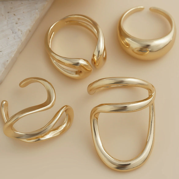 Wholesale Alloy Geometric Ring With Stacking Style And Electroplating Design