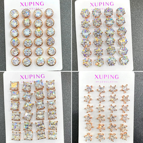 Wholesale Alloy Geometric Round Fivepointed Star Inlaid Zircon Stud Earrings For Women Electroplated Simple Style