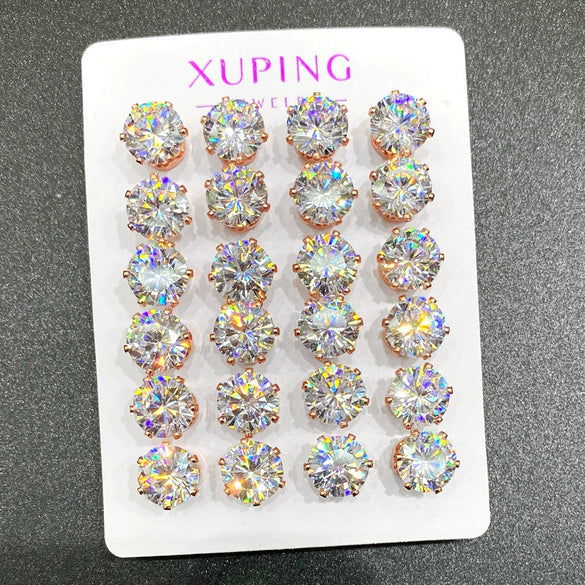 Wholesale Alloy Geometric Round Fivepointed Star Inlaid Zircon Stud Earrings For Women Electroplated Simple Style