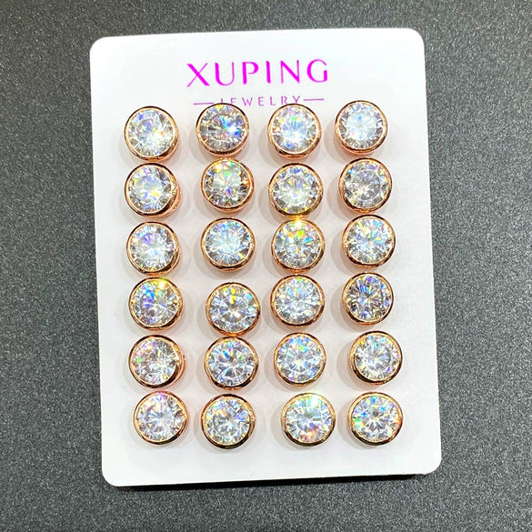 Wholesale Alloy Geometric Round Fivepointed Star Inlaid Zircon Stud Earrings For Women Electroplated Simple Style