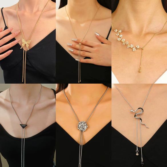 Wholesale Alloy Geometric Snake Bone Chain Sweater Necklace With Electroplating